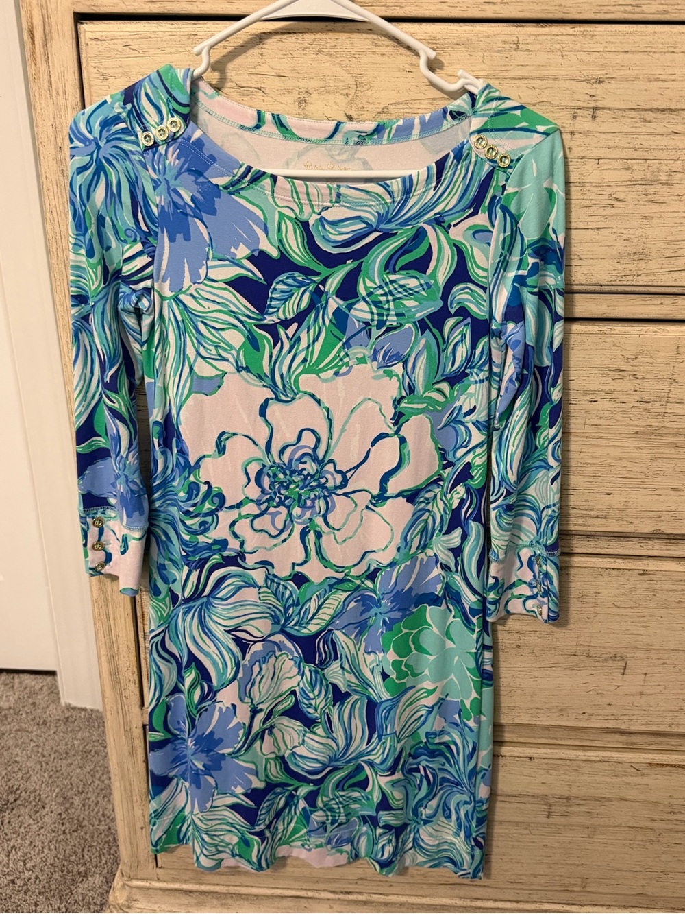 Lilly Pulitzer Blue & Green Floral Boatneck Swim Cover-Up